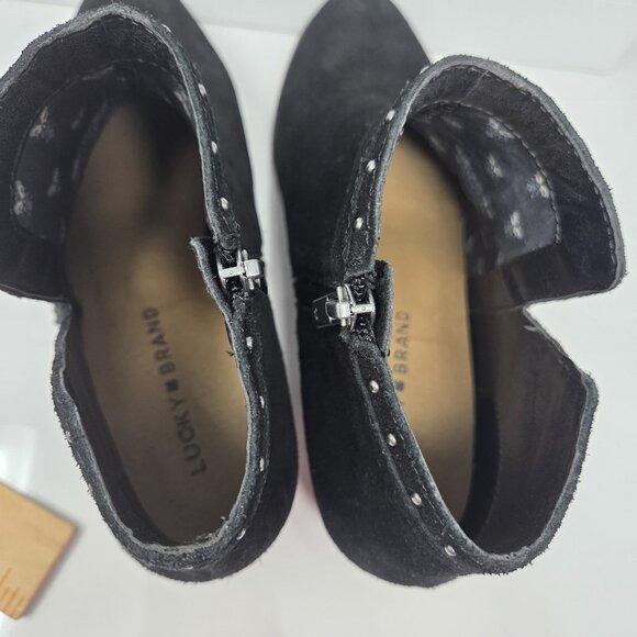 Lucky Brand Benna Booties Women's 8 Black Suede Boho Studded Zip Ankle Boots - Picture 7 of 9